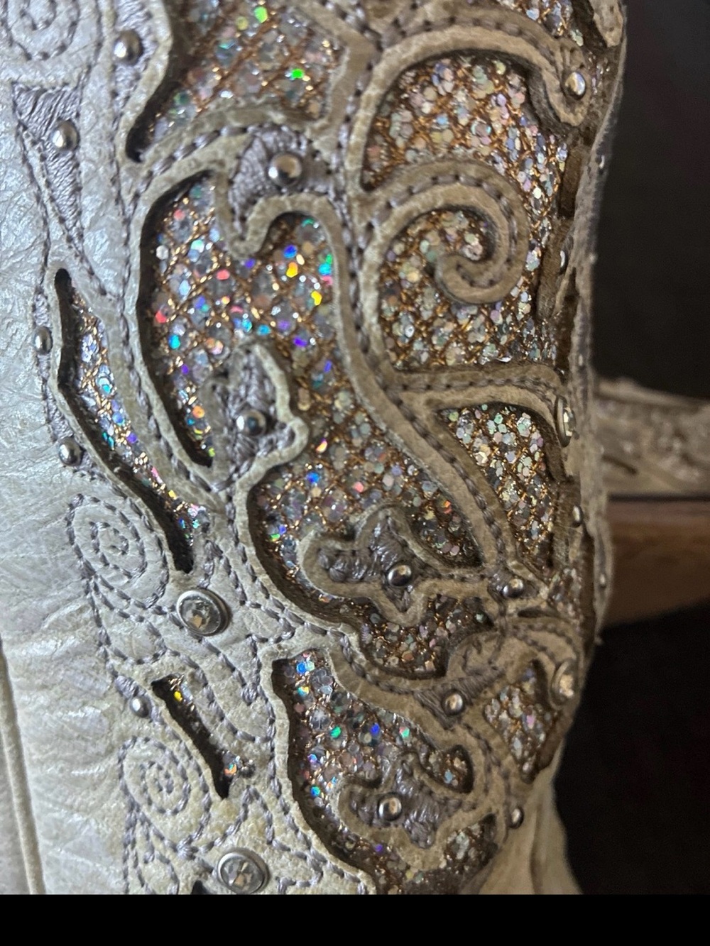 Embellished Cream Western Cowboy Boots - Women's Corral 7 - Picture 8 of 10